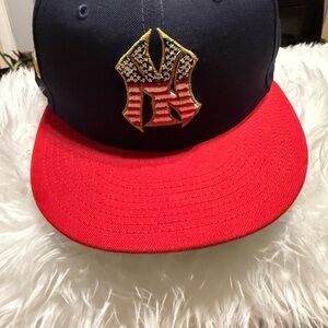 New Era Navy and Red Cap with Gold Accents